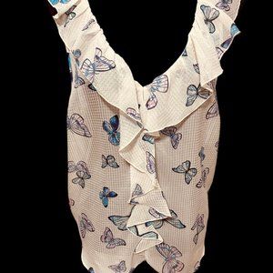 Candie's White w/Butterflies Sheer Tank Top. Sz XL